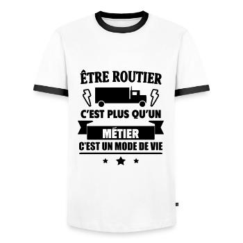 Routier un mode vie chauffeur routier Humour - T-shirt contrasté Homme - blanc/noir - Devant - AI Model Female 172 light (172cm) & AI Model Male 178 dark (178cm)