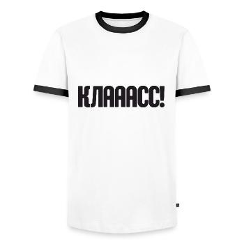 Saying in Russian for Russian Russak Outfit - Men's Ringer Shirt - white/black - Front - AI Model Female 172 light (172cm) & AI Model Male 178 dark (178cm)