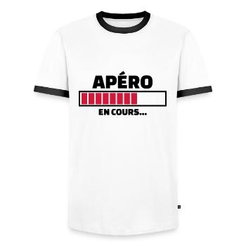 apéro en cours - T-shirt contrasté Homme - blanc/noir - Devant - AI Model Female 172 light (172cm) & AI Model Male 178 dark (178cm)