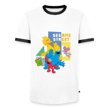 Sesamstraße Charaktere Glücklich - Männer Kontrast-T-Shirt - Weiß/Schwarz - Vorne - AI Model Female 172 light (172cm) & AI Model Male 178 dark (178cm)