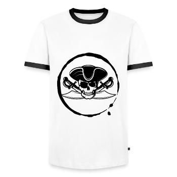 Pirate Skull Buoy Pirate Saber - Men's Ringer Shirt - white/black - Front - AI Model Female 172 light (172cm) & AI Model Male 178 dark (178cm)