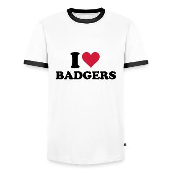 I Heart Badgers - Men's Ringer Shirt - white/black - Front - AI Model Female 172 light (172cm) & AI Model Male 178 dark (178cm)