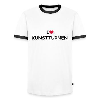 I love/heart Kunstturnen - Männer Kontrast-T-Shirt - Weiß/Schwarz - Vorne - AI Model Female 172 light (172cm) & AI Model Male 178 dark (178cm)