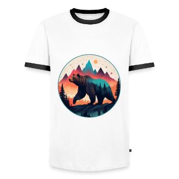 Grizzly Bear Kodiak Bear Silhouette d’ours brun - T-shirt contrasté Homme - blanc/noir - Devant - AI Model Female 172 light (172cm) & AI Model Male 178 dark (178cm)