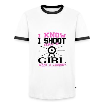 Archery - Men's Ringer Shirt - white/black - Front - AI Model Female 172 light (172cm) & AI Model Male 178 dark (178cm)