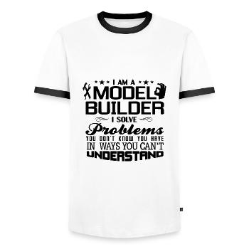Modelling - Men's Ringer Shirt - white/black - Front - AI Model Female 172 light (172cm) & AI Model Male 178 dark (178cm)