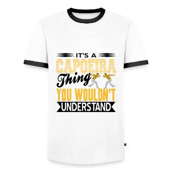 Capoeira - Men's Ringer Shirt - white/black - Front - AI Model Female 172 light (172cm) & AI Model Male 178 dark (178cm)