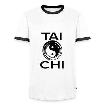 Tai Chi - Men's Ringer Shirt - white/black - Front - AI Model Female 172 light (172cm) & AI Model Male 178 dark (178cm)