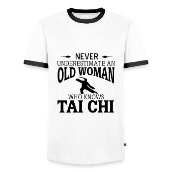 Tai Chi - Men's Ringer Shirt - white/black - Front - AI Model Female 172 light (172cm) & AI Model Male 178 dark (178cm)