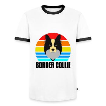 Border Collie - Men's Ringer Shirt - white/black - Front - AI Model Female 172 light (172cm) & AI Model Male 178 dark (178cm)