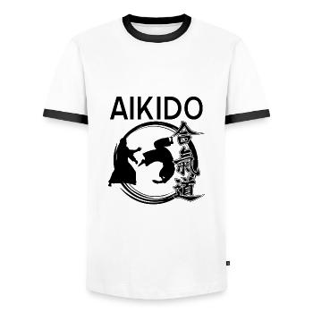 Aikido - Männer Kontrast-T-Shirt - Weiß/Schwarz - Vorne - AI Model Female 172 light (172cm) & AI Model Male 178 dark (178cm)