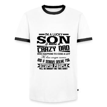Vater und Sohn - Männer Kontrast-T-Shirt - Weiß/Schwarz - Vorne - AI Model Female 172 light (172cm) & AI Model Male 178 dark (178cm)