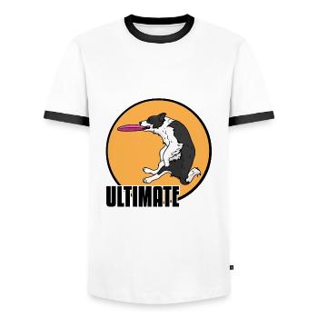 Border Collie - Men's Ringer Shirt - white/black - Front - AI Model Female 172 light (172cm) & AI Model Male 178 dark (178cm)