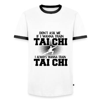 Tai Chi - Men's Ringer Shirt - white/black - Front - AI Model Female 172 light (172cm) & AI Model Male 178 dark (178cm)