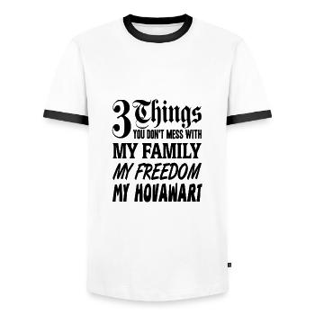 Hovawart dog - Men's Ringer Shirt - white/black - Front - AI Model Female 172 light (172cm) & AI Model Male 178 dark (178cm)