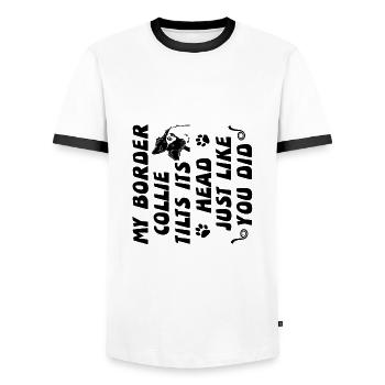 Border collie - T-shirt contrasté Homme - blanc/noir - Devant - AI Model Female 172 light (172cm) & AI Model Male 178 dark (178cm)