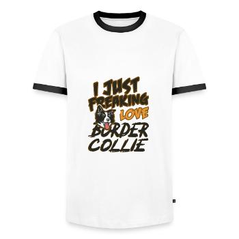 Border Collie Herding Dog Shepherd Gift - Men's Ringer Shirt - white/black - Front - AI Model Female 172 light (172cm) & AI Model Male 178 dark (178cm)