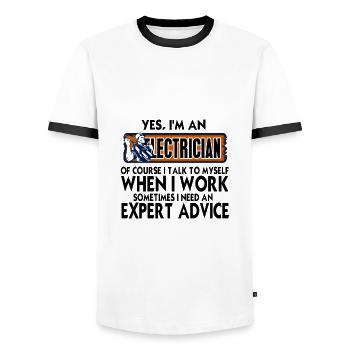 electrician - Men's Ringer Shirt - white/black - Front - AI Model Female 172 light (172cm) & AI Model Male 178 dark (178cm)