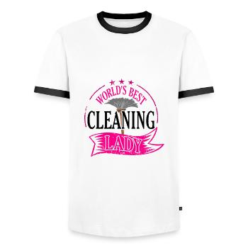 Cleaning lady gift - Men's Ringer Shirt - white/black - Front - AI Model Female 172 light (172cm) & AI Model Male 178 dark (178cm)