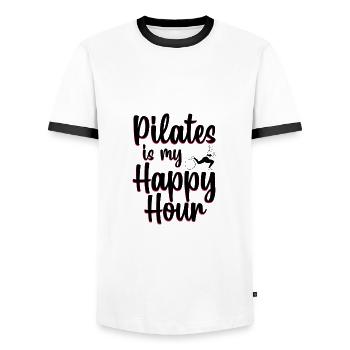 Pilates - Men's Ringer Shirt - white/black - Front - AI Model Female 172 light (172cm) & AI Model Male 178 dark (178cm)