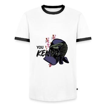 Kendo - Men's Ringer Shirt - white/black - Front - AI Model Female 172 light (172cm) & AI Model Male 178 dark (178cm)