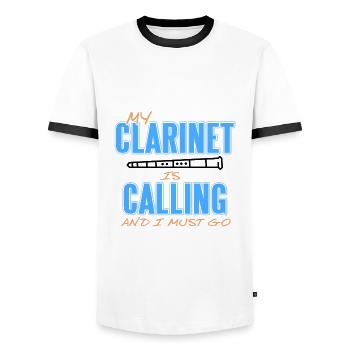 Klarinette - Männer Kontrast-T-Shirt - Weiß/Schwarz - Vorne - AI Model Female 172 light (172cm) & AI Model Male 178 dark (178cm)