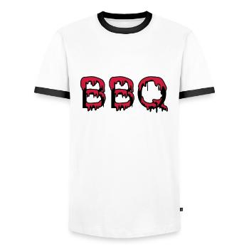 BBQ grilling - Men's Ringer Shirt - white/black - Front - AI Model Female 172 light (172cm) & AI Model Male 178 dark (178cm)