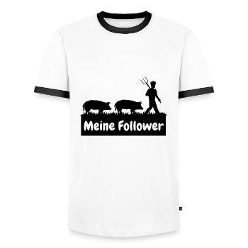 My Followers Pigs Farmer Farmer Black - Men's Ringer Shirt - white/black - Front - AI Model Female 172 light (172cm) & AI Model Male 178 dark (178cm)