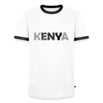 KENYA – Buchstaben mit Tiermuster - Männer Kontrast-T-Shirt - Weiß/Schwarz - Vorne - AI Model Female 172 light (172cm) & AI Model Male 178 dark (178cm)