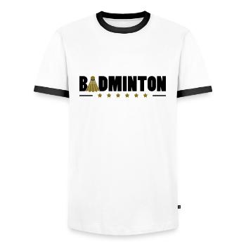 Badminton Stars Logo - Men's Ringer Shirt - white/black - Front - AI Model Female 172 light (172cm) & AI Model Male 178 dark (178cm)