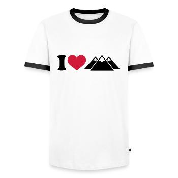 I love Mountains - Men's Ringer Shirt - white/black - Front - AI Model Female 172 light (172cm) & AI Model Male 178 dark (178cm)