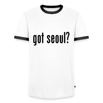 got seoul? - Men's Ringer Shirt - white/black - Front - AI Model Female 172 light (172cm) & AI Model Male 178 dark (178cm)