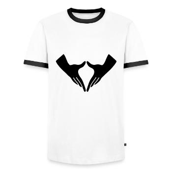 Yoga Yoni Mudra - T-shirt contrasté Homme - blanc/noir - Devant - AI Model Female 172 light (172cm) & AI Model Male 178 dark (178cm)