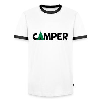 Camper Tent Logo - Men's Ringer Shirt - white/black - Front - AI Model Female 172 light (172cm) & AI Model Male 178 dark (178cm)