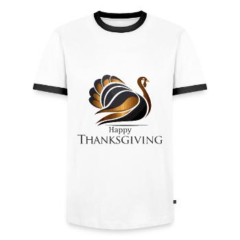 Dinde de Thanksgiving - T-shirt contrasté Homme - blanc/noir - Devant - AI Model Female 172 light (172cm) & AI Model Male 178 dark (178cm)