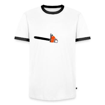 Kettensäge langes Schwert - Männer Kontrast-T-Shirt - Weiß/Schwarz - Vorne - AI Model Female 172 light (172cm) & AI Model Male 178 dark (178cm)