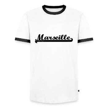 écrit marseille - T-shirt contrasté Homme - blanc/noir - Devant - AI Model Female 172 light (172cm) & AI Model Male 178 dark (178cm)