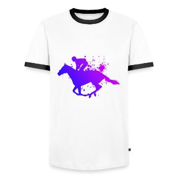 Women's Equestrian Sport Dressour Hunting Horse Riding - Men's Ringer Shirt - white/black - Front - AI Model Female 172 light (172cm) & AI Model Male 178 dark (178cm)