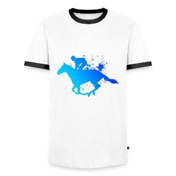 Sport équestre équitation dressage saut d'obstacles - T-shirt contrasté Homme - blanc/noir - Devant - AI Model Female 172 light (172cm) & AI Model Male 178 dark (178cm)