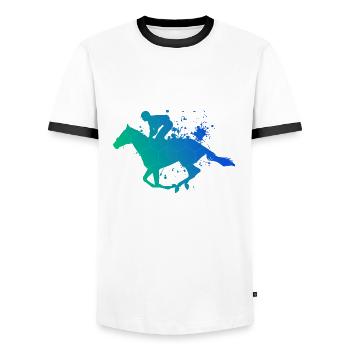 Hunting Horse Riding Ladies Show Jumping - Men's Ringer Shirt - white/black - Front - AI Model Female 172 light (172cm) & AI Model Male 178 dark (178cm)