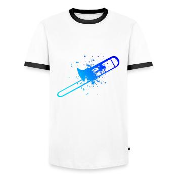 Damen Herren Posaunist Posaunistin Blechblasinstru - Männer Kontrast-T-Shirt - Weiß/Schwarz - Vorne - AI Model Female 172 light (172cm) & AI Model Male 178 dark (178cm)