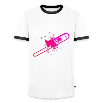 Damen Posaunistin Herren Tenorposaune Posaunisten - Männer Kontrast-T-Shirt - Weiß/Schwarz - Vorne - AI Model Female 172 light (172cm) & AI Model Male 178 dark (178cm)