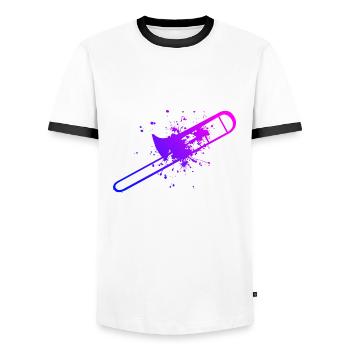 Instrument de cuivre Hommes Femmes Trombonistes - T-shirt contrasté Homme - blanc/noir - Devant - AI Model Female 172 light (172cm) & AI Model Male 178 dark (178cm)