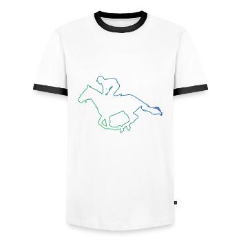Chasse Équitation Cavalier de dressage Saut d’obstacles - T-shirt contrasté Homme - blanc/noir - Devant - AI Model Female 172 light (172cm) & AI Model Male 178 dark (178cm)