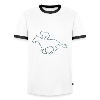 Equitation Concours de saut d’obstacles - T-shirt contrasté Homme - blanc/noir - Devant - AI Model Female 172 light (172cm) & AI Model Male 178 dark (178cm)