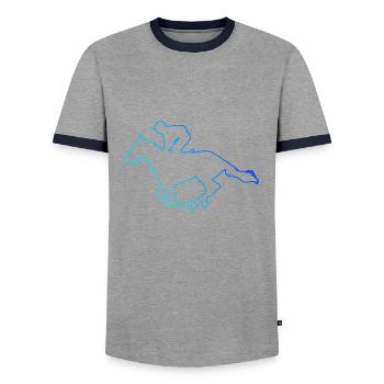 Jagdreiten Reitsport Equestrian Springreiten - Männer Kontrast-T-Shirt - Grau/Navy  - Vorne - AI Model Female 172 light (172cm) & AI Model Male 178 light (178cm)