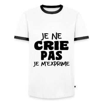Je Ne Crie Pas Je M'exprime | Blague Drôle - T-shirt contrasté Homme - blanc/noir - Devant - AI Model Female 172 light (172cm) & AI Model Male 178 dark (178cm)