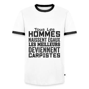 Carpiste Homme Pêcheur Pêche Poisson Cadeau Humour - T-shirt contrasté Homme - blanc/noir - Devant - AI Model Female 172 light (172cm) & AI Model Male 178 dark (178cm)