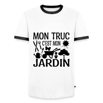 Mon Truc C'est Mon Jardin | Cadeau Jardinière - T-shirt contrasté Homme - blanc/noir - Devant - AI Model Female 172 light (172cm) & AI Model Male 178 dark (178cm)