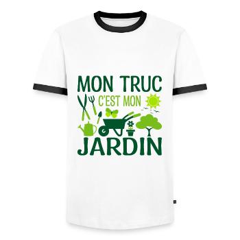 Mon Truc C'est Mon Jardin | Cadeau - T-shirt contrasté Homme - blanc/noir - Devant - AI Model Female 172 light (172cm) & AI Model Male 178 dark (178cm)